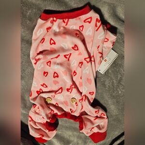 Kyeese Wear Dog Pajamas / Dog Coat, Pink with Red & White Hearts, Red Trim, NWT!